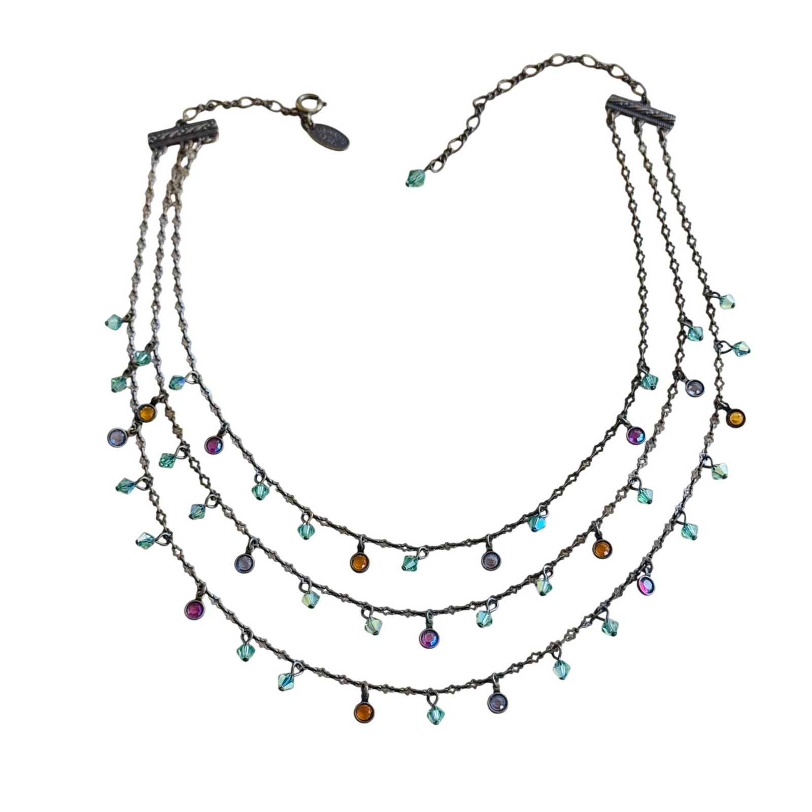 Liz Palacios Sf Necklace Multi Strand Swarovski Pastels Crystal Bronze Victorian